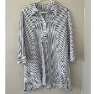 SOFT SURROUNDINGS Standout Asymmetrical Hem Striped Shirt Tunic Buttons Sz Large